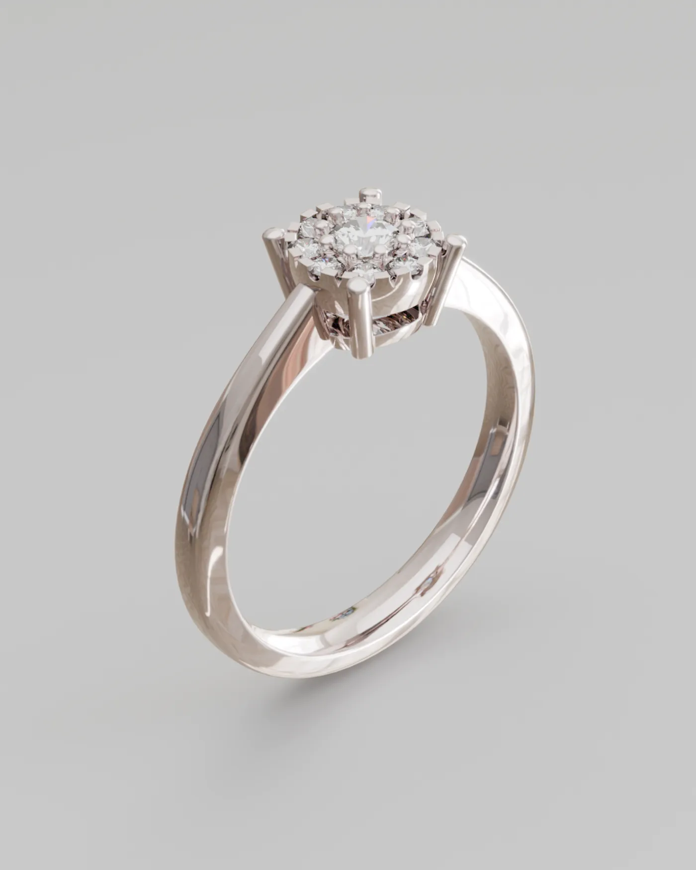 Render fotorealistico di un anello in oro rosa con diamanti